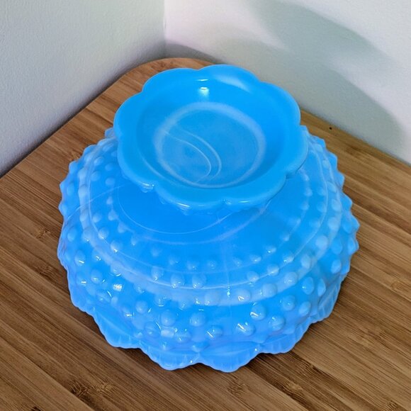 Fenton Blue White Marble Slag Hobnail Footed Covered Dish - Picture 4 of 4